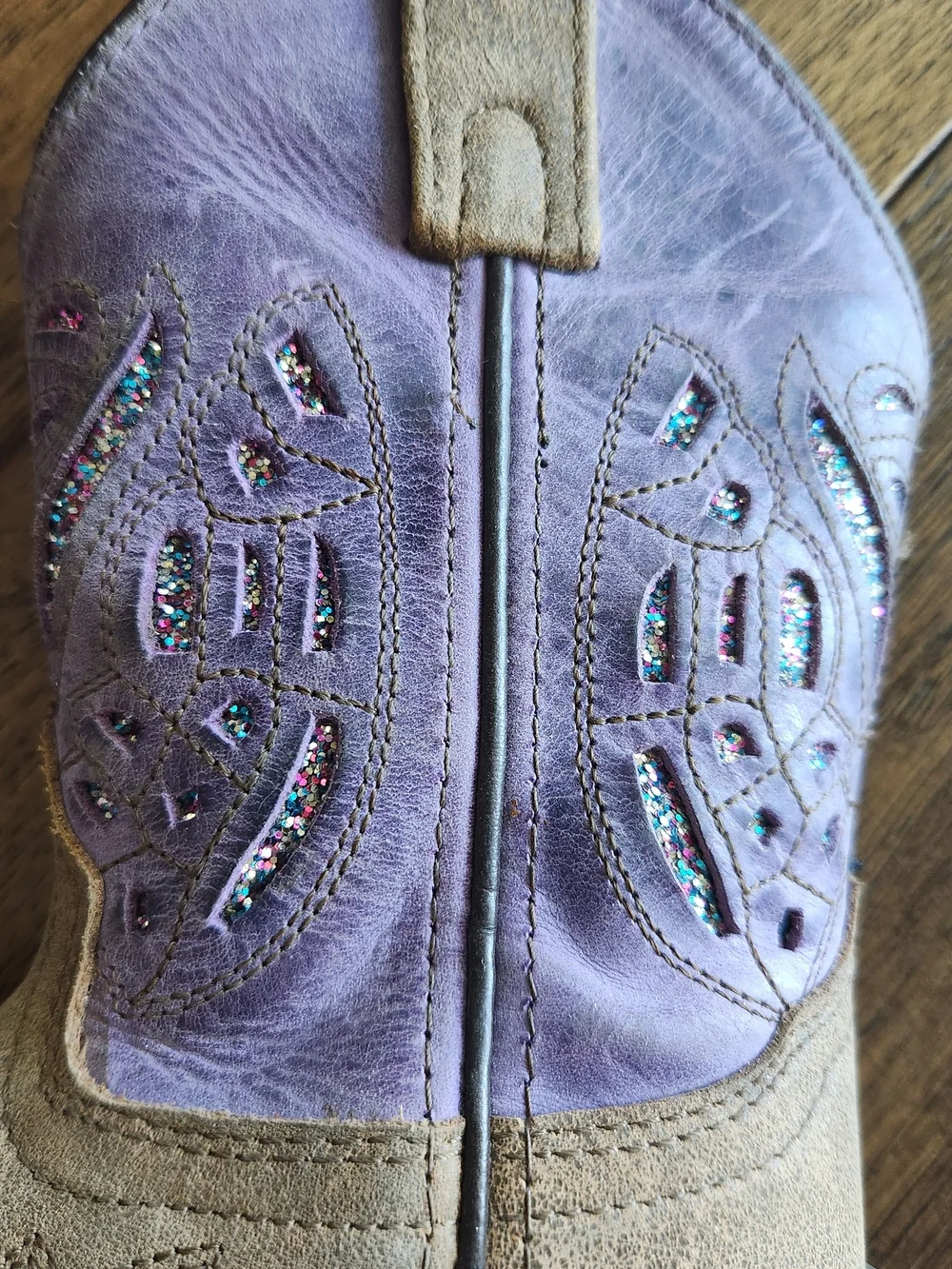 Kids' Purple and Tan Western Rhinestone Pull-On Boots